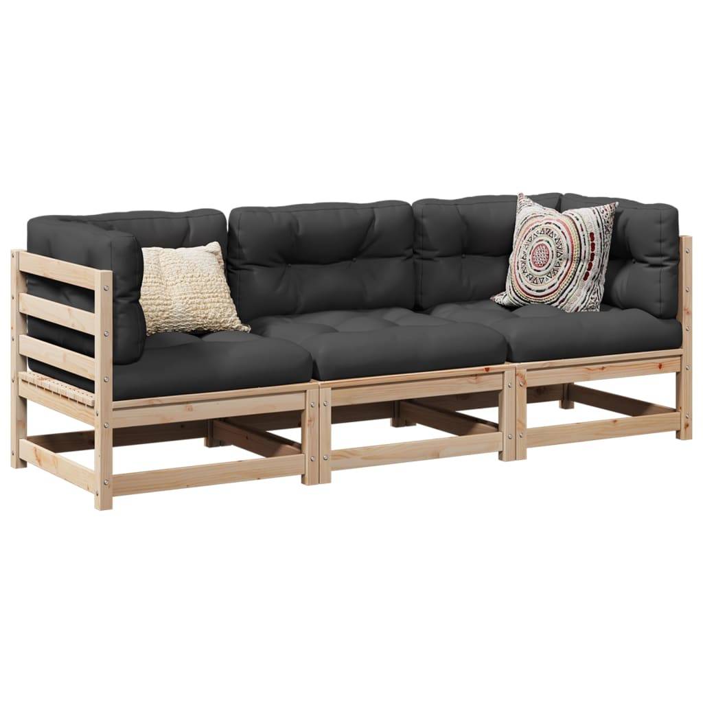 vidaXL 3-tlg. Garten-Sofagarnitur Massivholz Kiefer