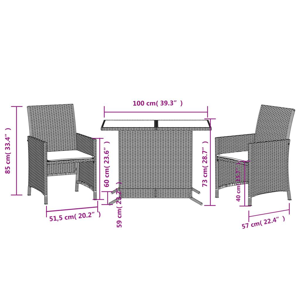 vidaXL 3-tlg. Bistro-Set mit Kissen Hellgrau Poly Rattan