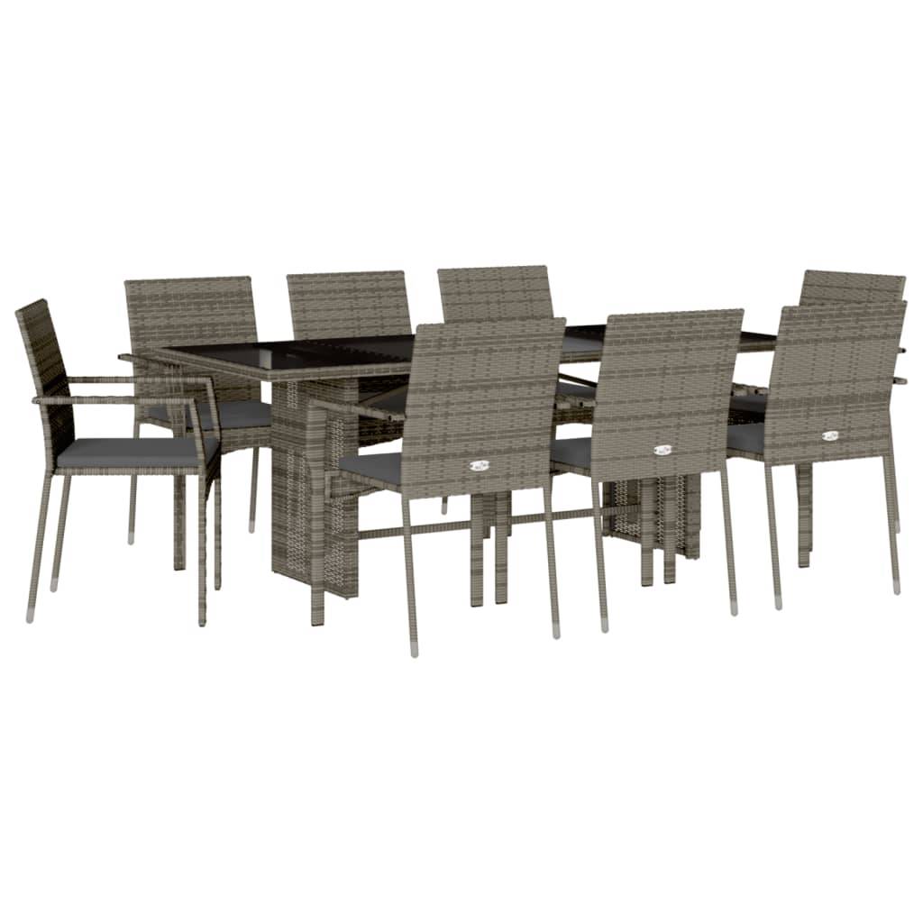 vidaXL 9-tlg. Garten-Essgruppe mit Kissen Grau Poly Rattan
