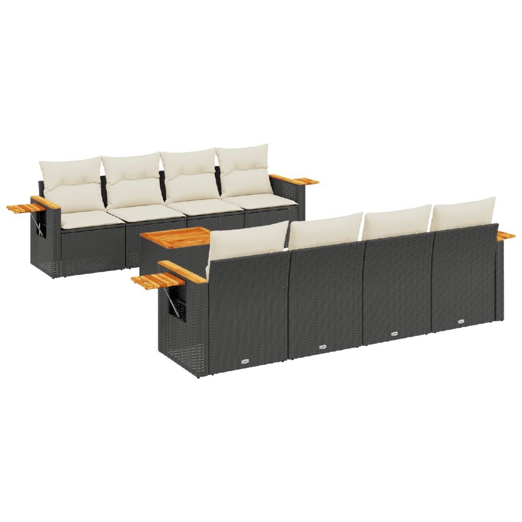 vidaXL 9-tlg. Garten-Sofagarnitur mit Kissen Schwarz Poly Rattan