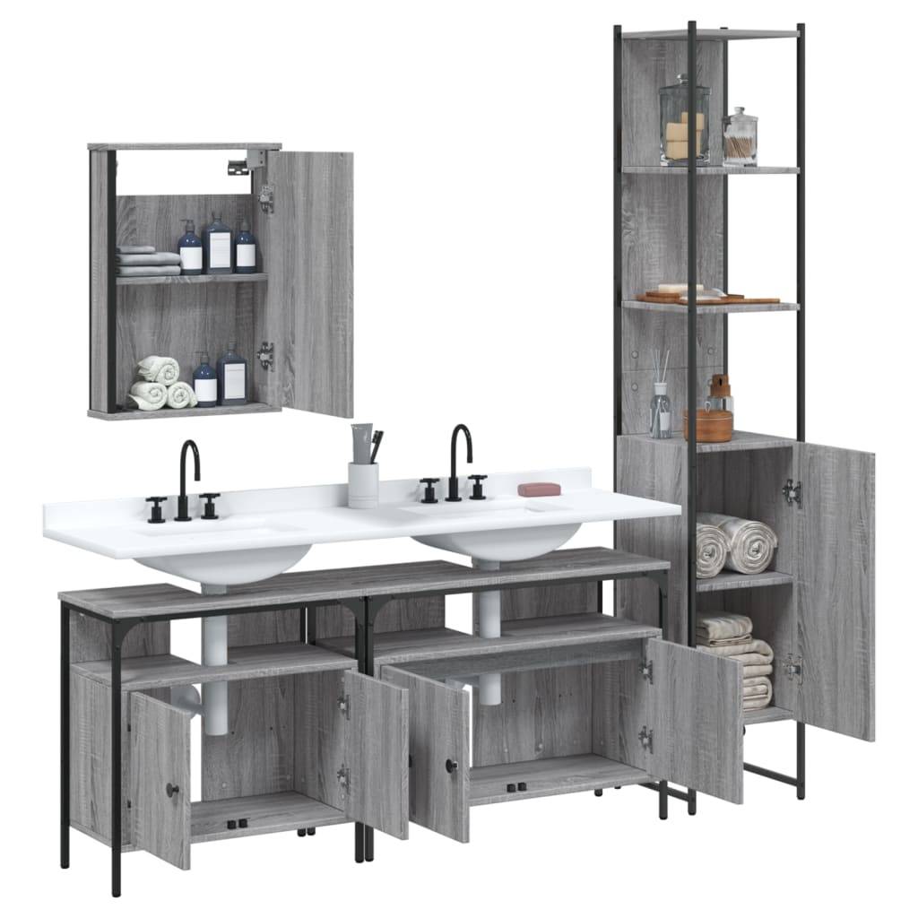 vidaXL 4-tlg. Badmöbel-Set Grau Sonoma Holzwerkstoff
