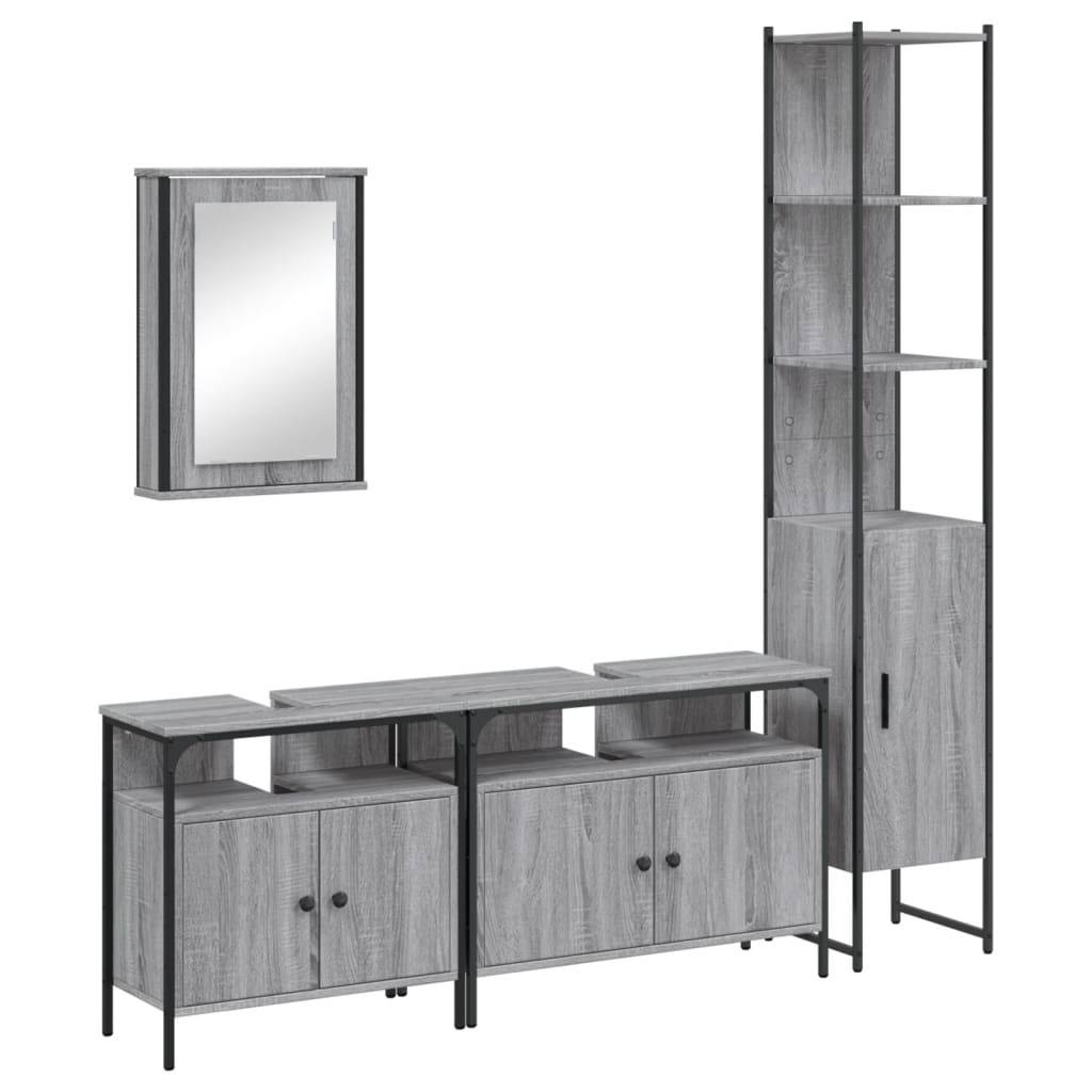 vidaXL 4-tlg. Badmöbel-Set Grau Sonoma Holzwerkstoff