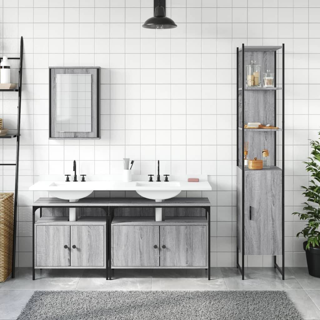 vidaXL 4-tlg. Badmöbel-Set Grau Sonoma Holzwerkstoff