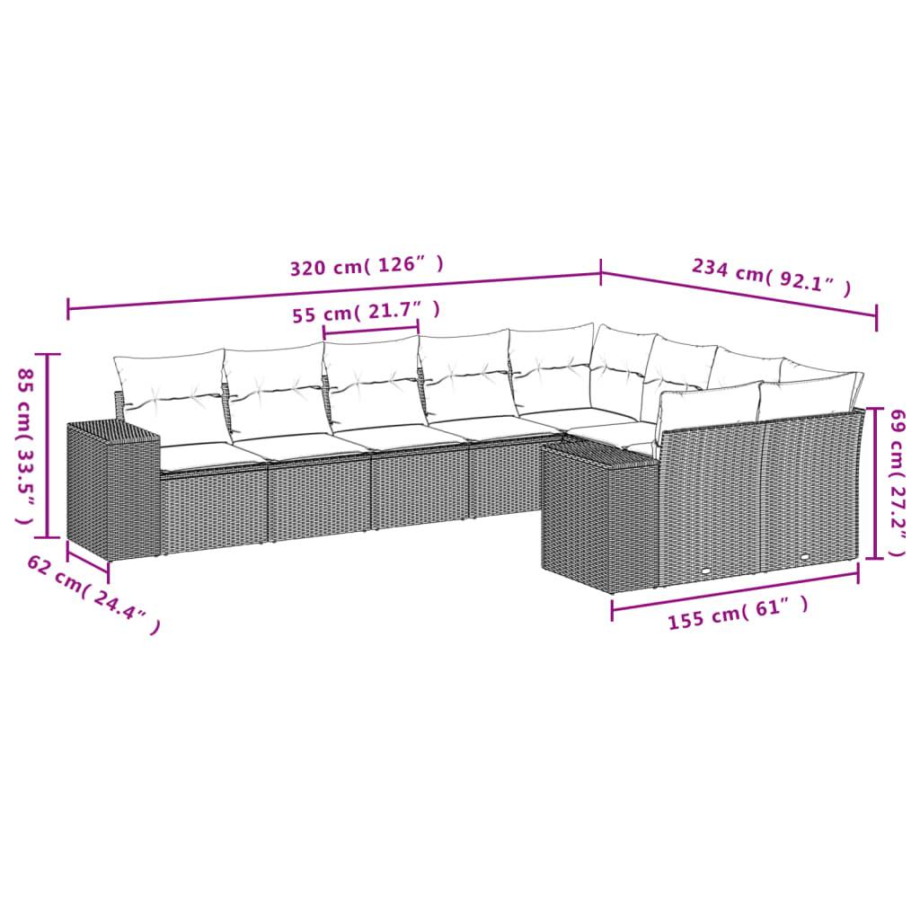 vidaXL 9-tlg. Garten-Sofagarnitur mit Kissen Schwarz Poly Rattan