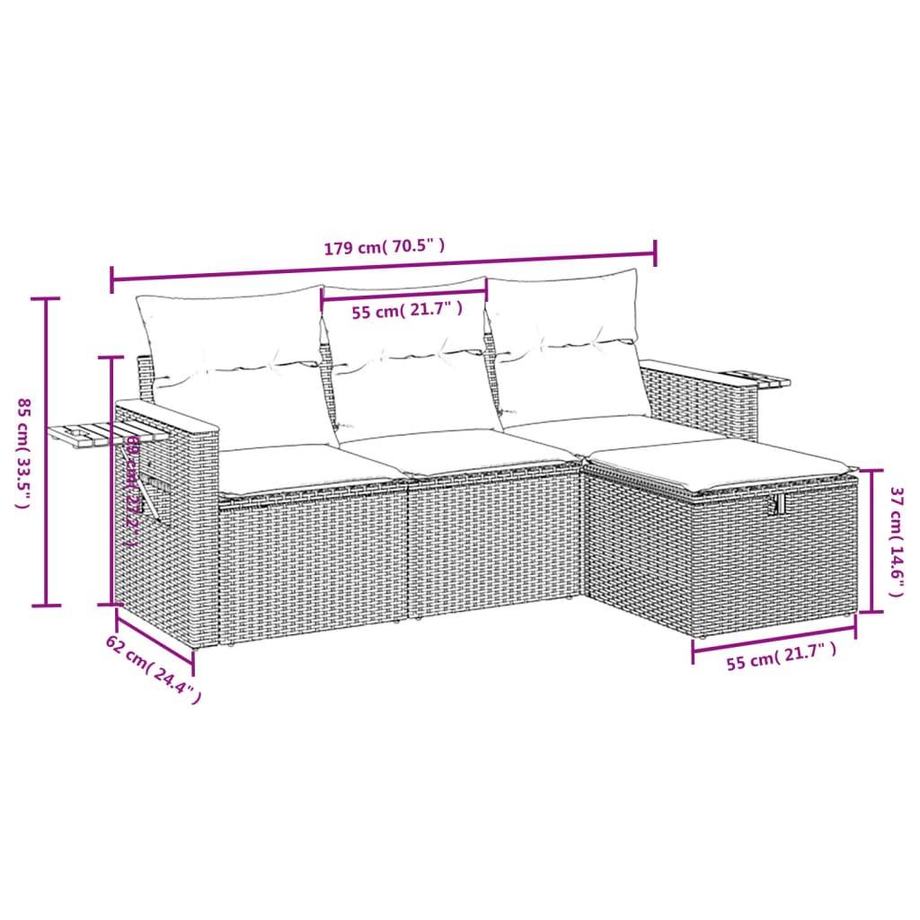 vidaXL 4-tlg. Garten-Sofagarnitur mit Kissen Schwarz Poly Rattan