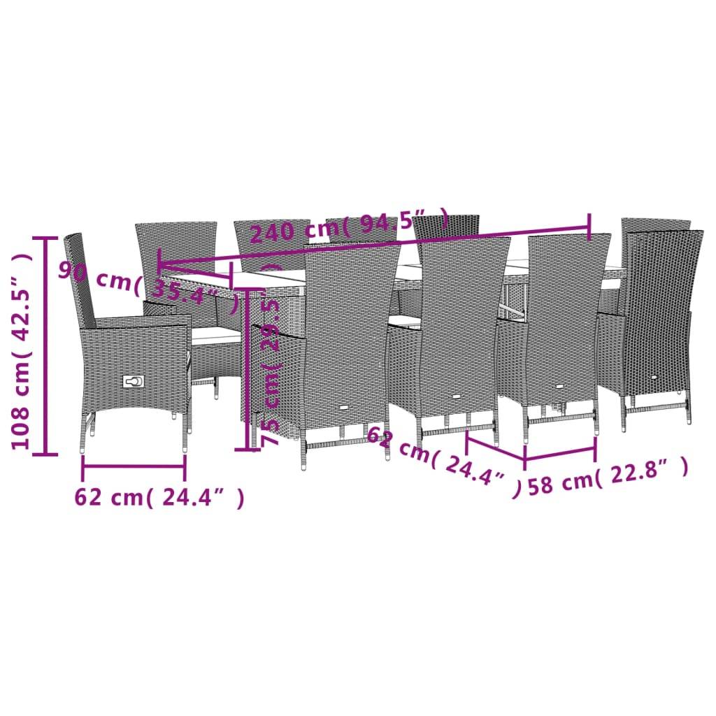 vidaXL 11-tlg. Garten-Essgruppe mit Kissen Beige Poly Rattan