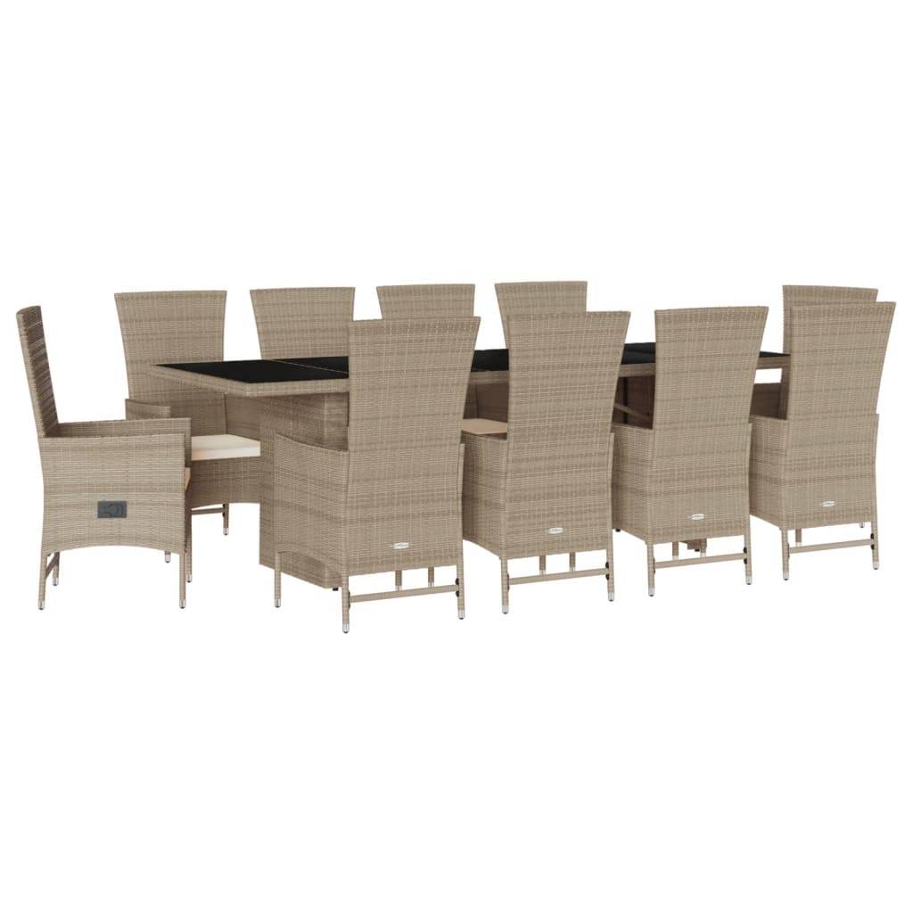 vidaXL 11-tlg. Garten-Essgruppe mit Kissen Beige Poly Rattan
