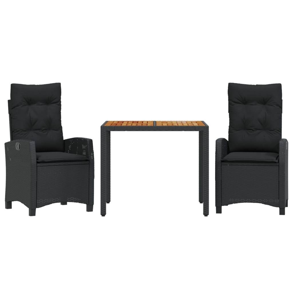 vidaXL 3-tlg. Garten-Essgruppe mit Kissen Schwarz Poly Rattan