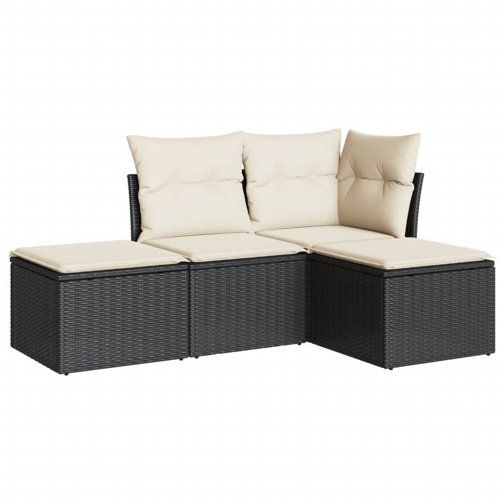 vidaXL 4-tlg. Garten-Sofagarnitur mit Kissen Schwarz Poly Rattan