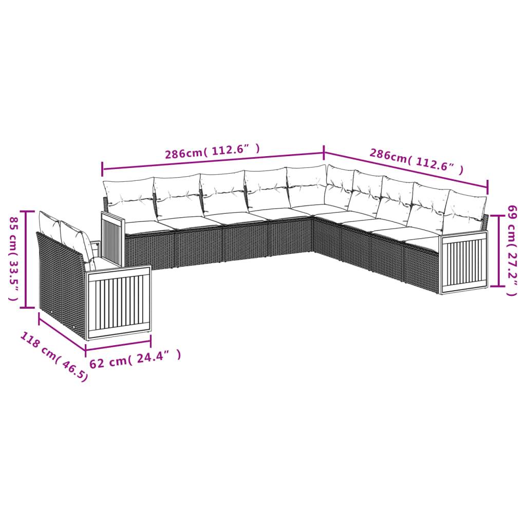 vidaXL 11-teiliges Gartensofa-Set mit Kissen, grau, Polyrattan