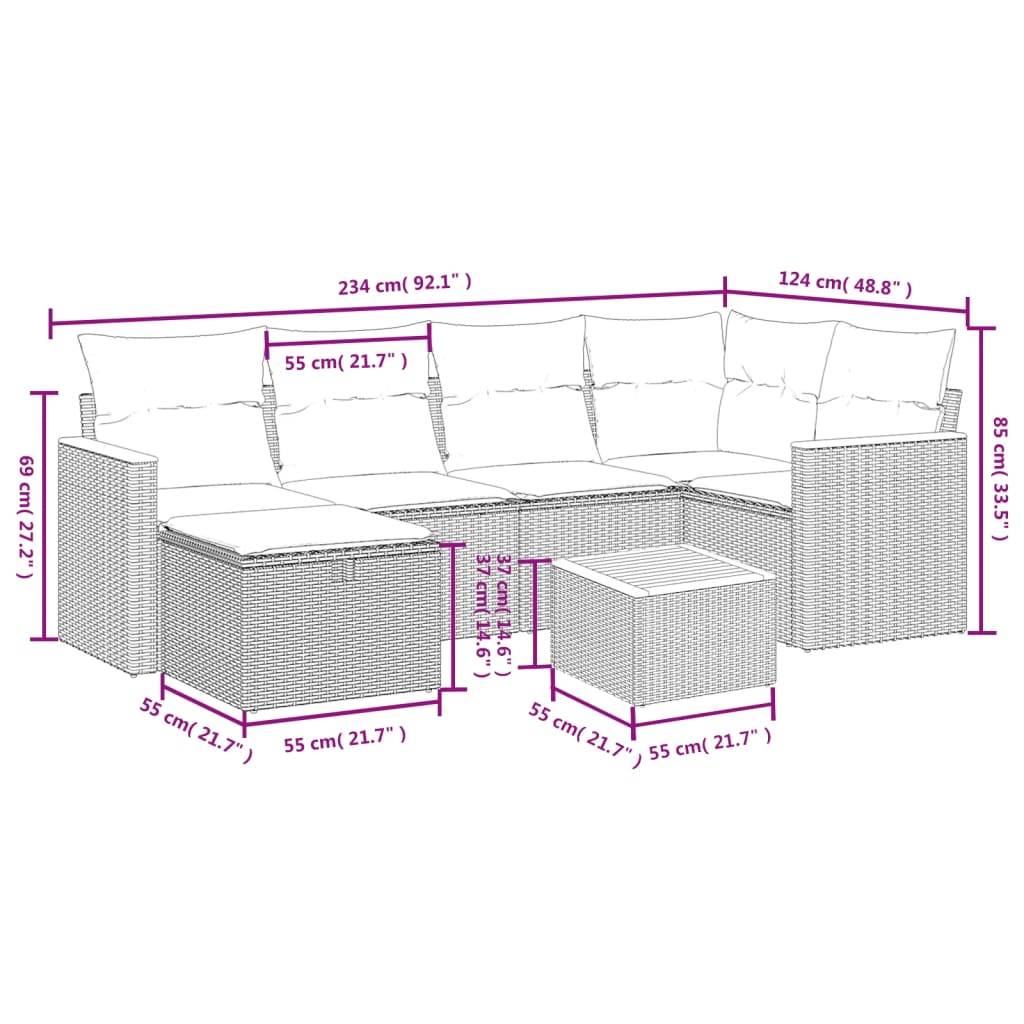 vidaXL 7-tlg. Garten-Sofagarnitur mit Kissen Schwarz Poly Rattan