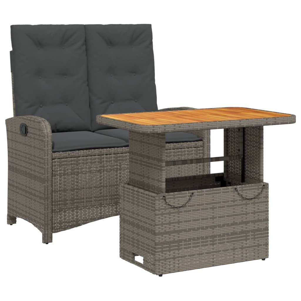 vidaXL 2-tlg. Garten-Essgruppe mit Kissen Grau Poly Rattan