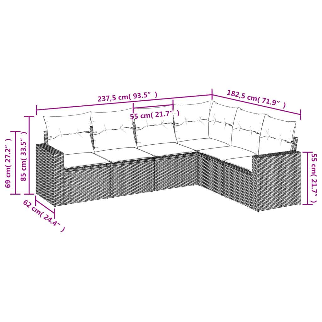 vidaXL 6-tlg. Garten-Sofagarnitur mit Kissen Hellgrau Poly Rattan