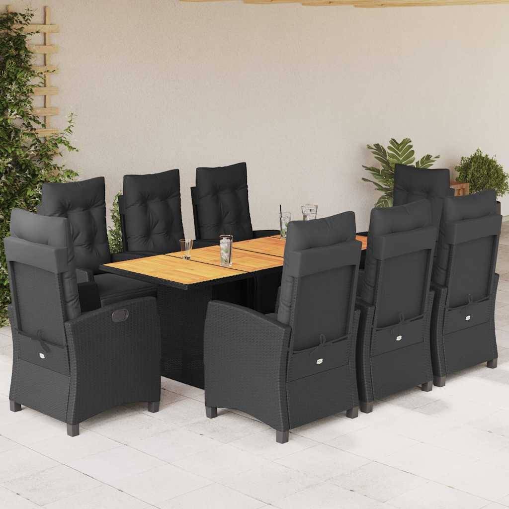 vidaXL 9-tlg. Garten-Essgruppe mit Kissen Schwarz Poly Rattan