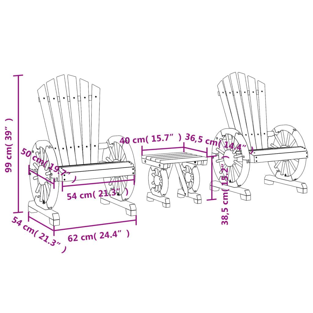 vidaXL 3-tlg. Garten-Lounge-Set Massivholz Tanne