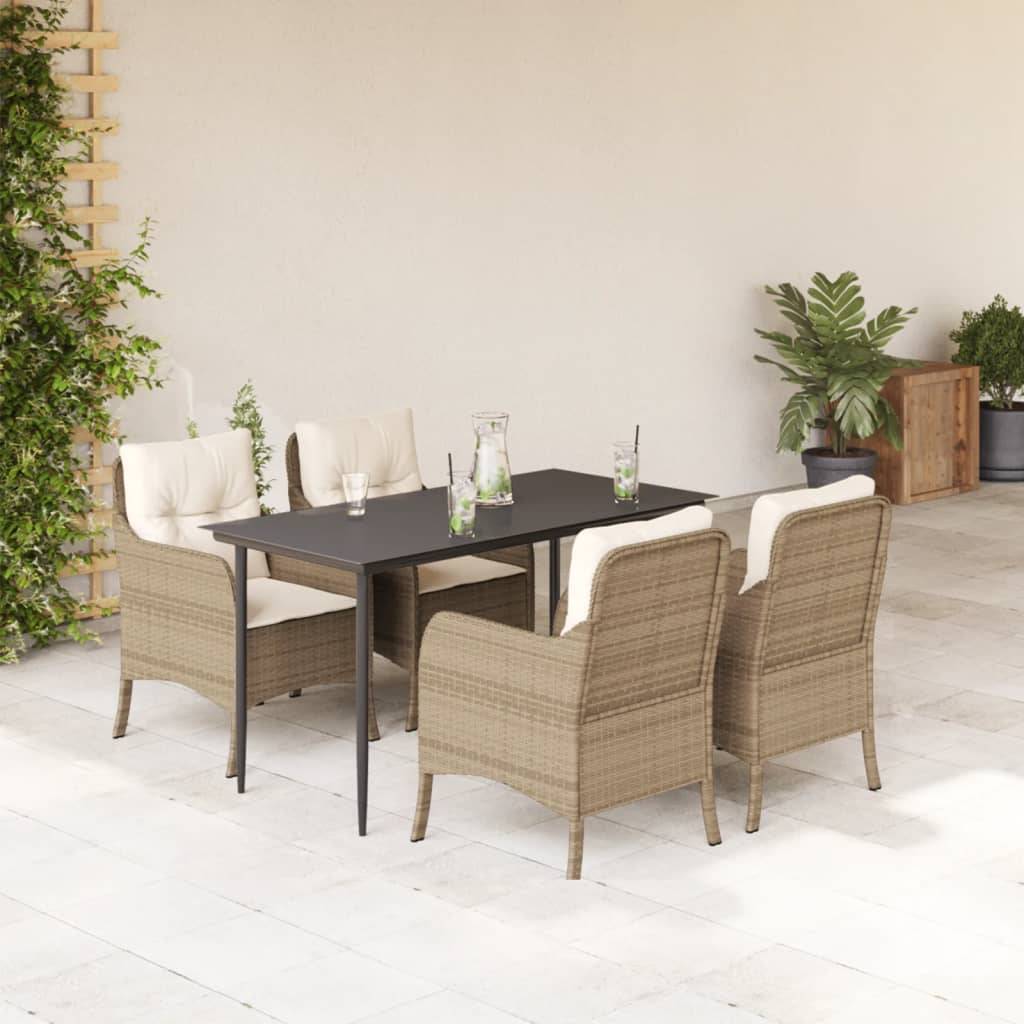 vidaXL 5-tlg. Garten-Essgruppe mit Kissen Beige Poly Rattan