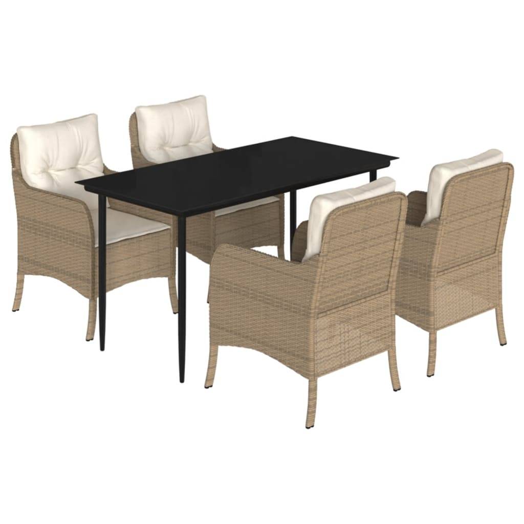 vidaXL 5-tlg. Garten-Essgruppe mit Kissen Beige Poly Rattan