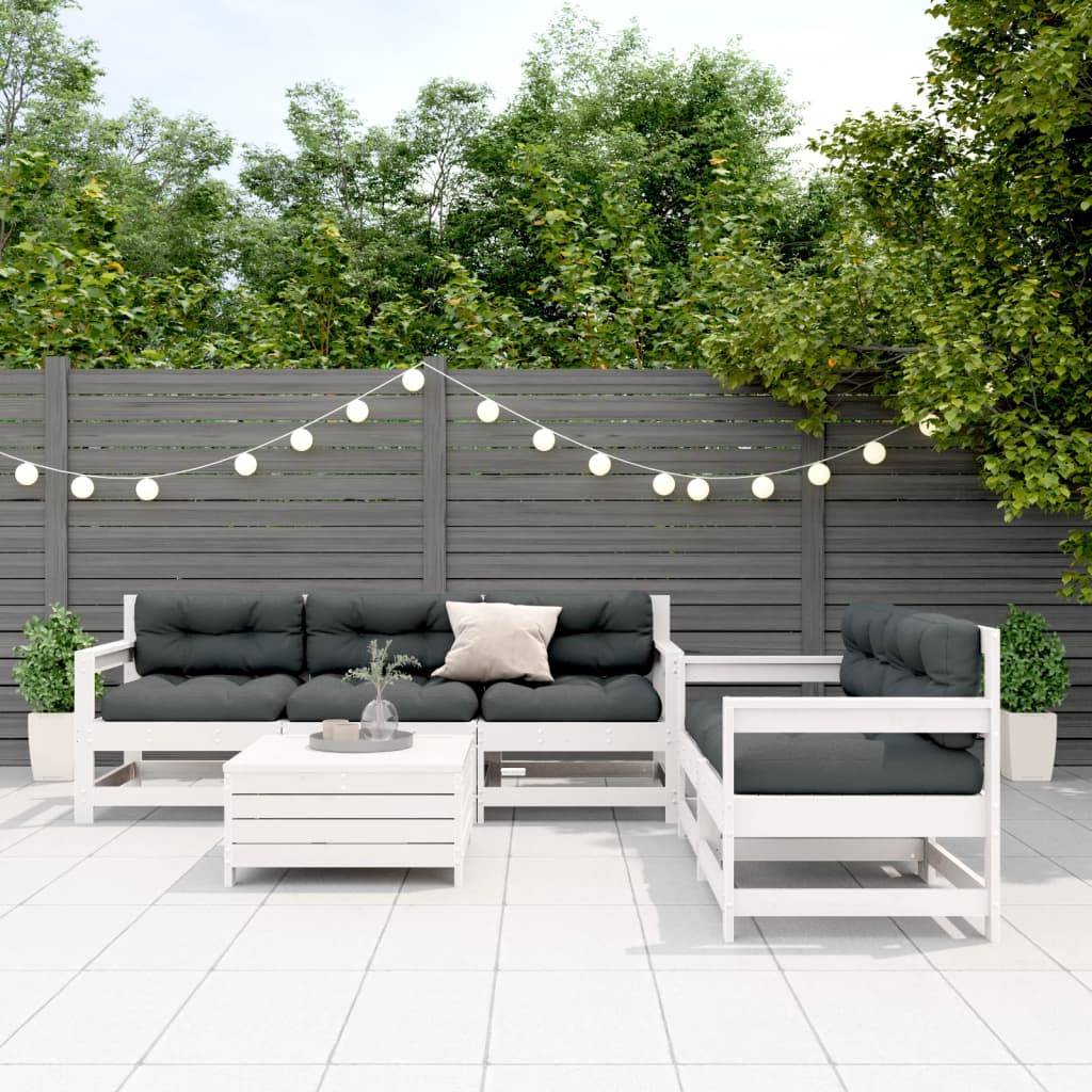 vidaXL 6-tlg. Garten-Lounge-Set mit Kissen Weiß Massivholz Kiefer