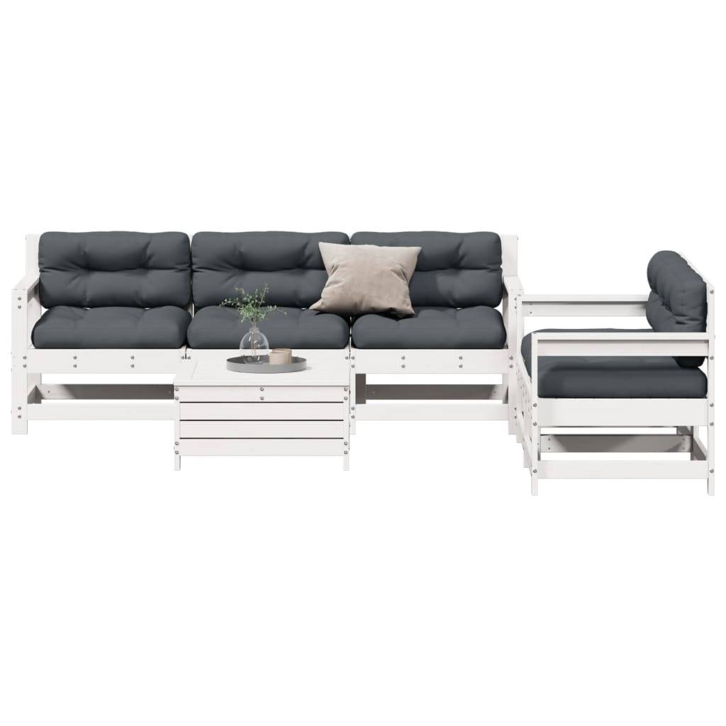 vidaXL 6-tlg. Garten-Lounge-Set mit Kissen Weiß Massivholz Kiefer