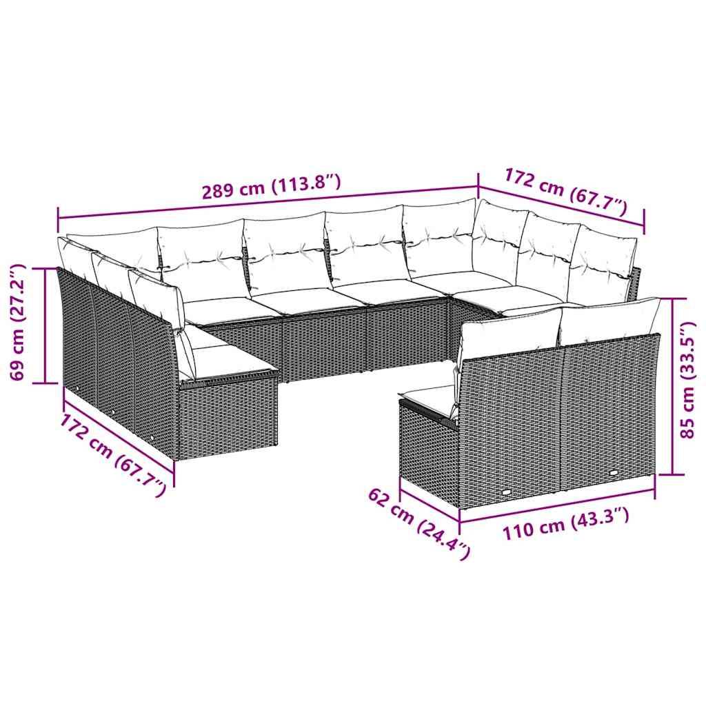 vidaXL 11-tlg. Garten-Sofagarnitur mit Kissen Braun Poly Rattan