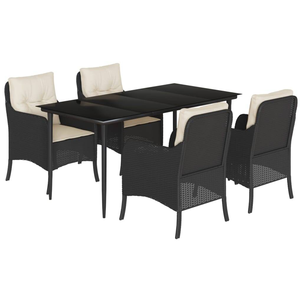 vidaXL 5-tlg. Garten-Essgruppe mit Kissen Schwarz Poly Rattan