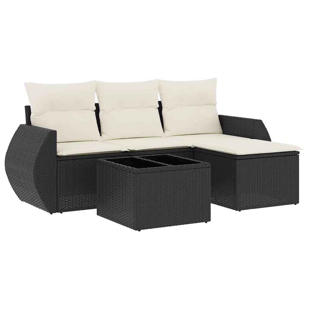 vidaXL 5-tlg. Garten-Sofagarnitur mit Kissen Schwarz Poly Rattan
