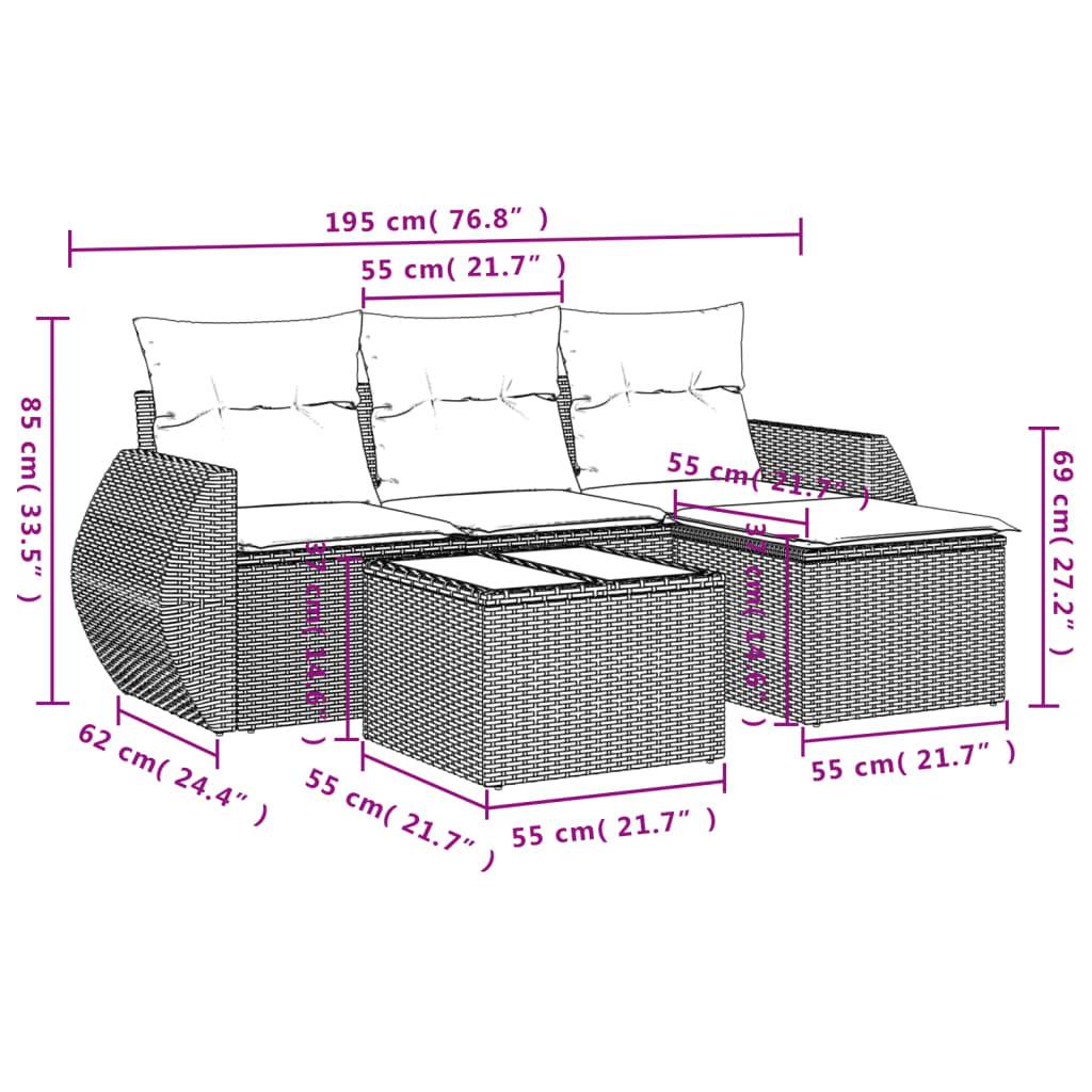 vidaXL 5-tlg. Garten-Sofagarnitur mit Kissen Braun Poly Rattan
