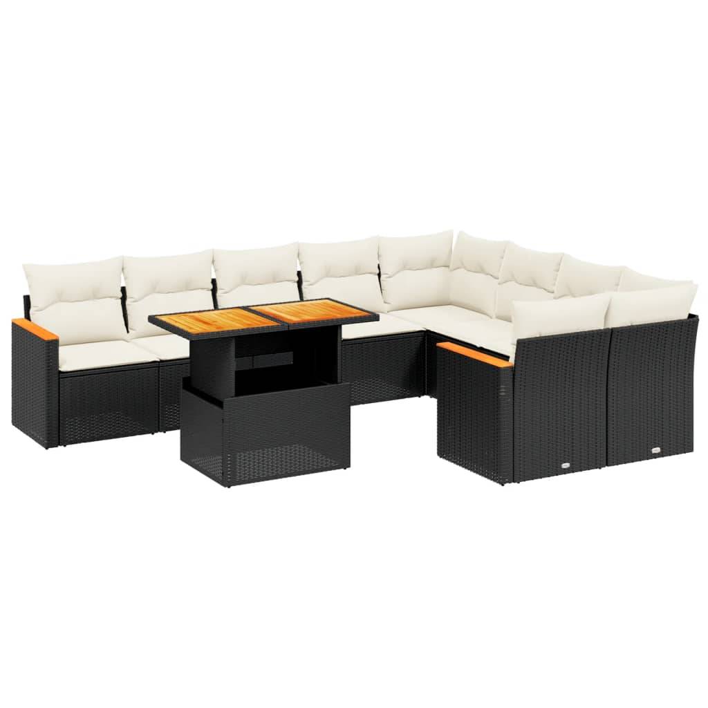 vidaXL 10-tlg. Garten-Sofagarnitur mit Kissen Schwarz Poly Rattan