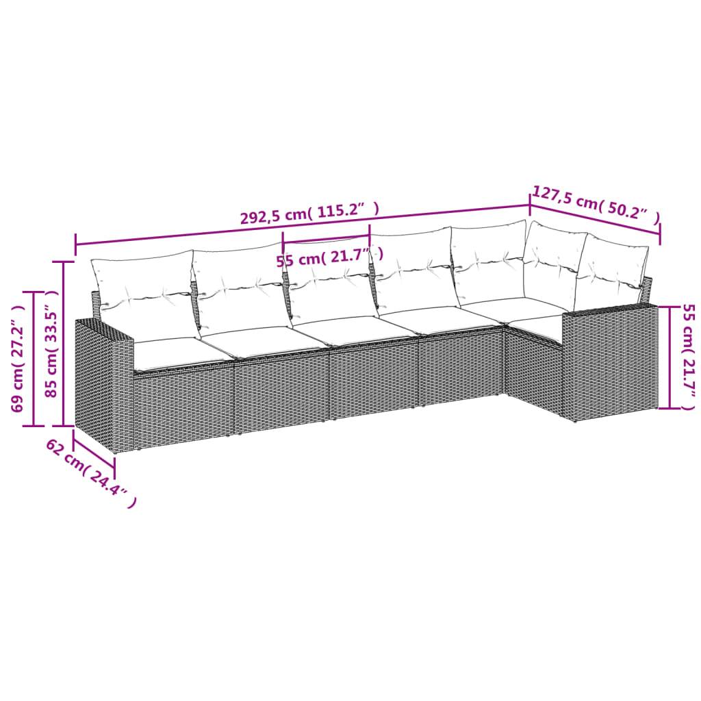 vidaXL 6-tlg. Garten-Sofagarnitur mit Kissen Grau Poly Rattan