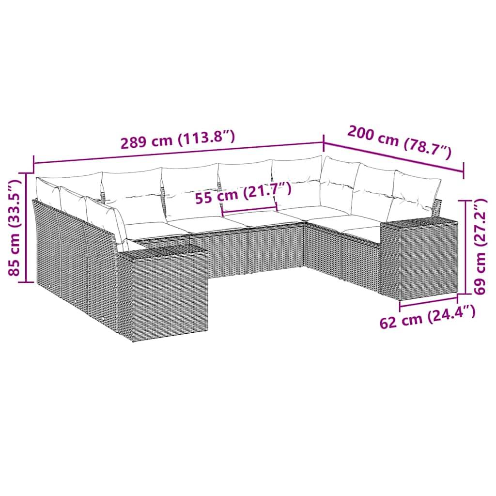 vidaXL 9-tlg. Garten-Sofagarnitur mit Kissen Schwarz Poly Rattan