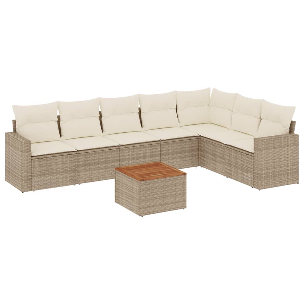 vidaXL 8-tlg. Garten-Sofagarnitur mit Kissen Beige Poly Rattan
