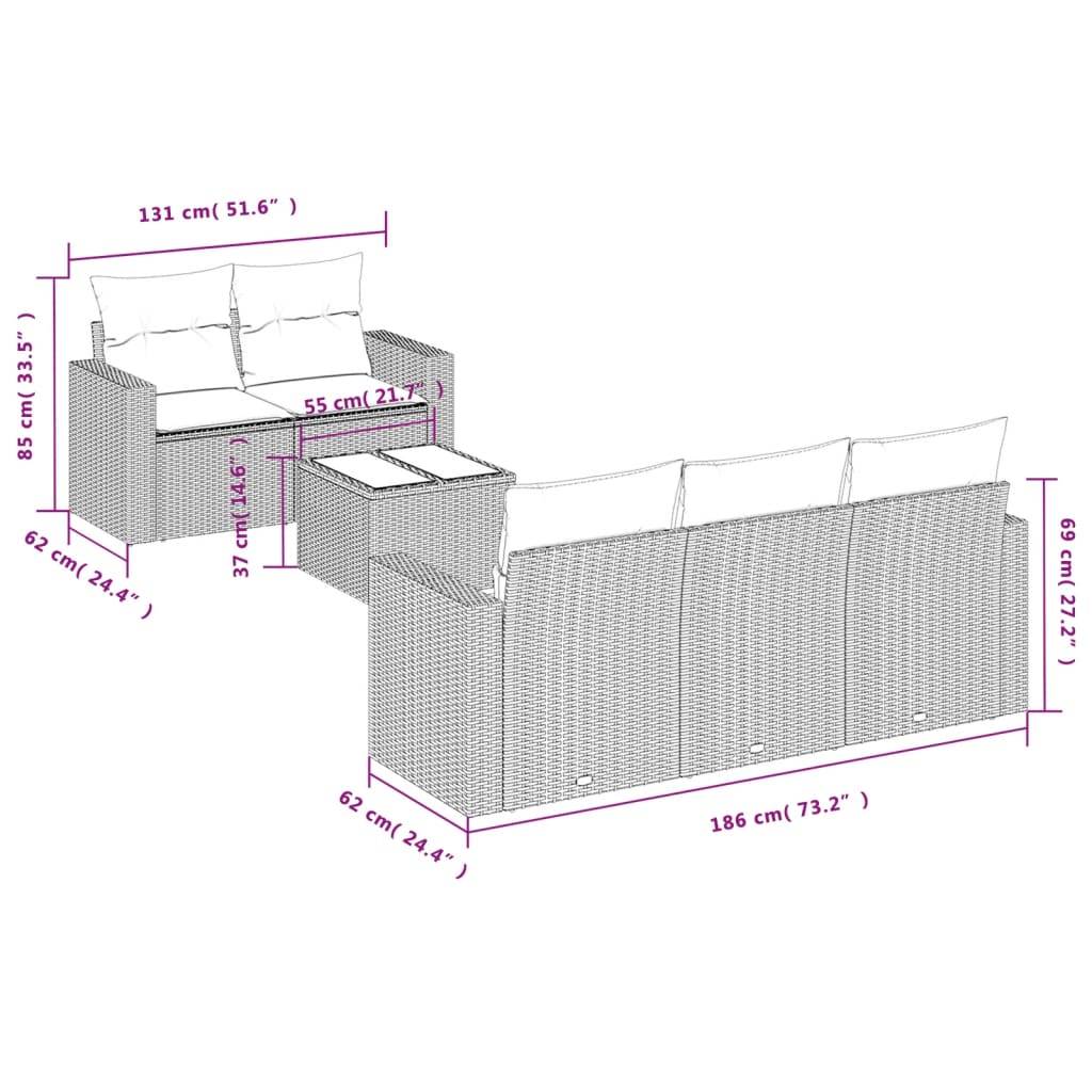 vidaXL 6-tlg. Garten-Sofagarnitur mit Kissen Braun Poly Rattan