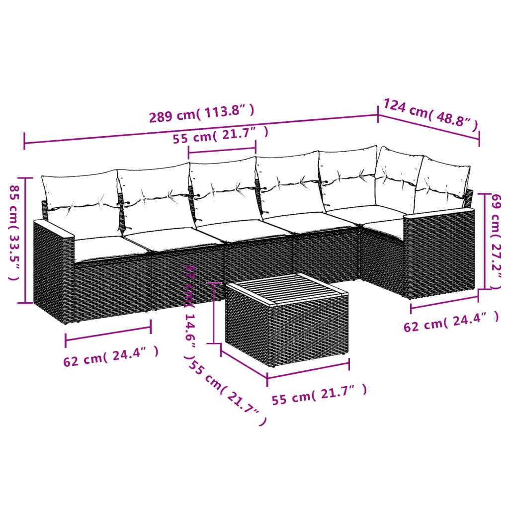 vidaXL 7-teiliges Gartensofa-Set mit Kissen, grau, Polyrattan