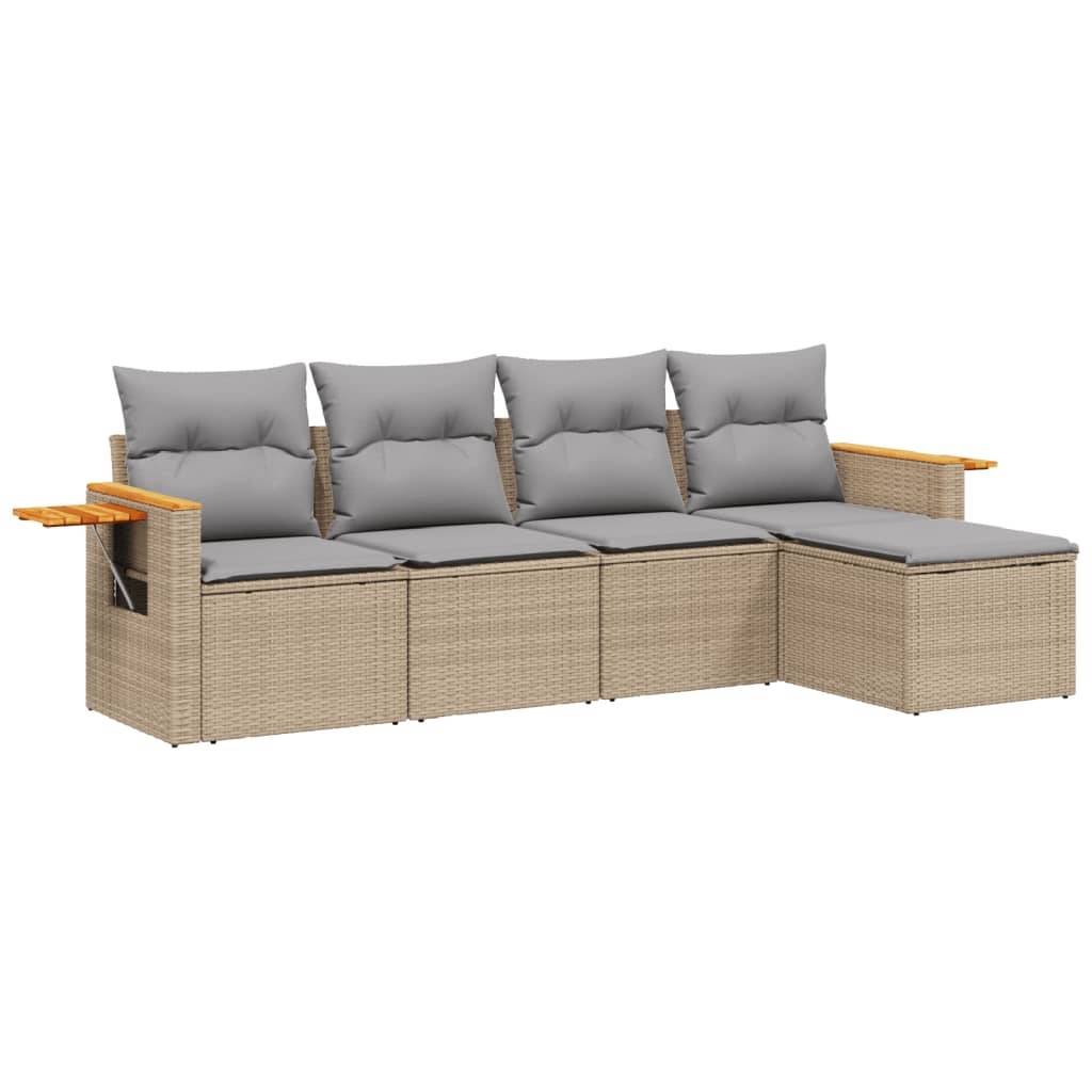 vidaXL 5-tlg. Garten-Sofagarnitur mit Kissen Beige Poly Rattan