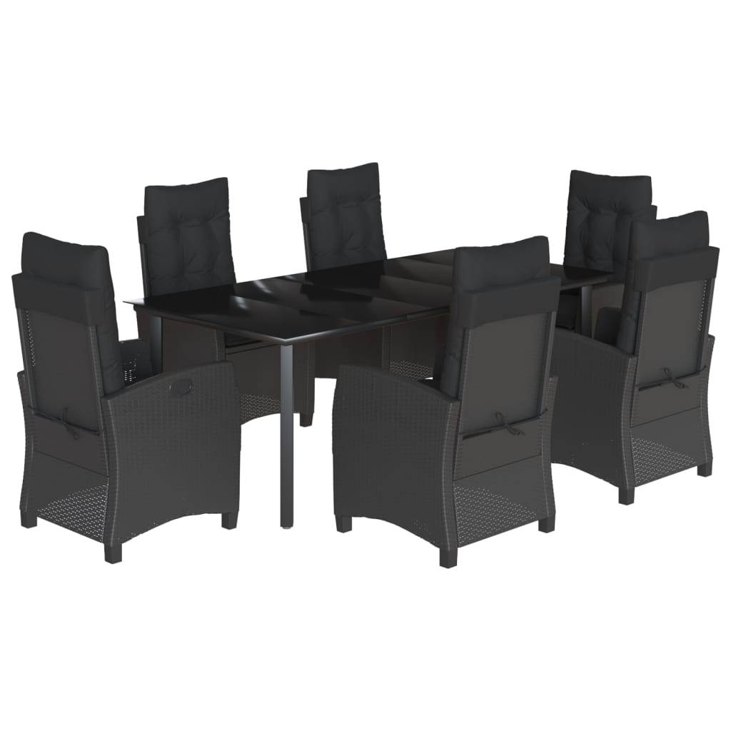 vidaXL 7-tlg. Garten-Essgruppe mit Kissen Schwarz Poly Rattan