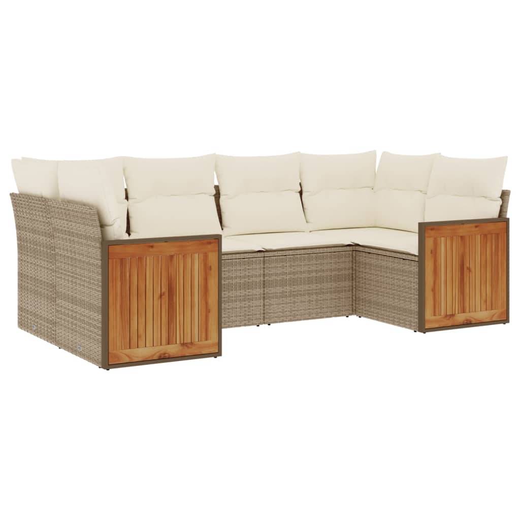 vidaXL 6-tlg. Garten-Sofagarnitur mit Kissen Beige Poly Rattan