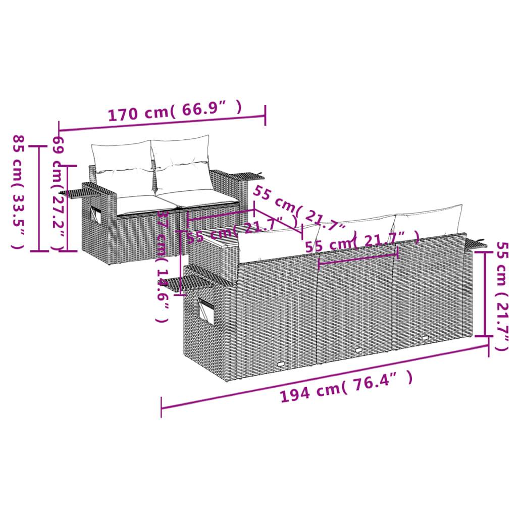 vidaXL 6-tlg. Garten-Sofagarnitur mit Kissen Grau Poly Rattan