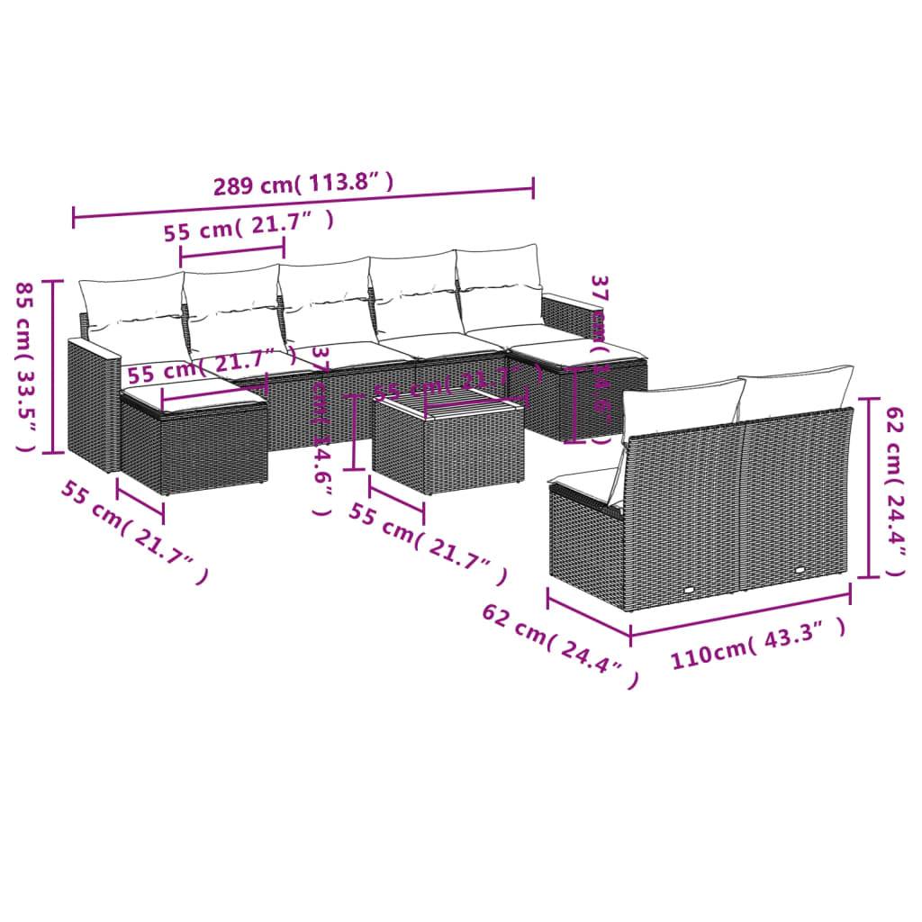 vidaXL 10-tlg. Garten-Sofagarnitur mit Kissen Beige Poly Rattan
