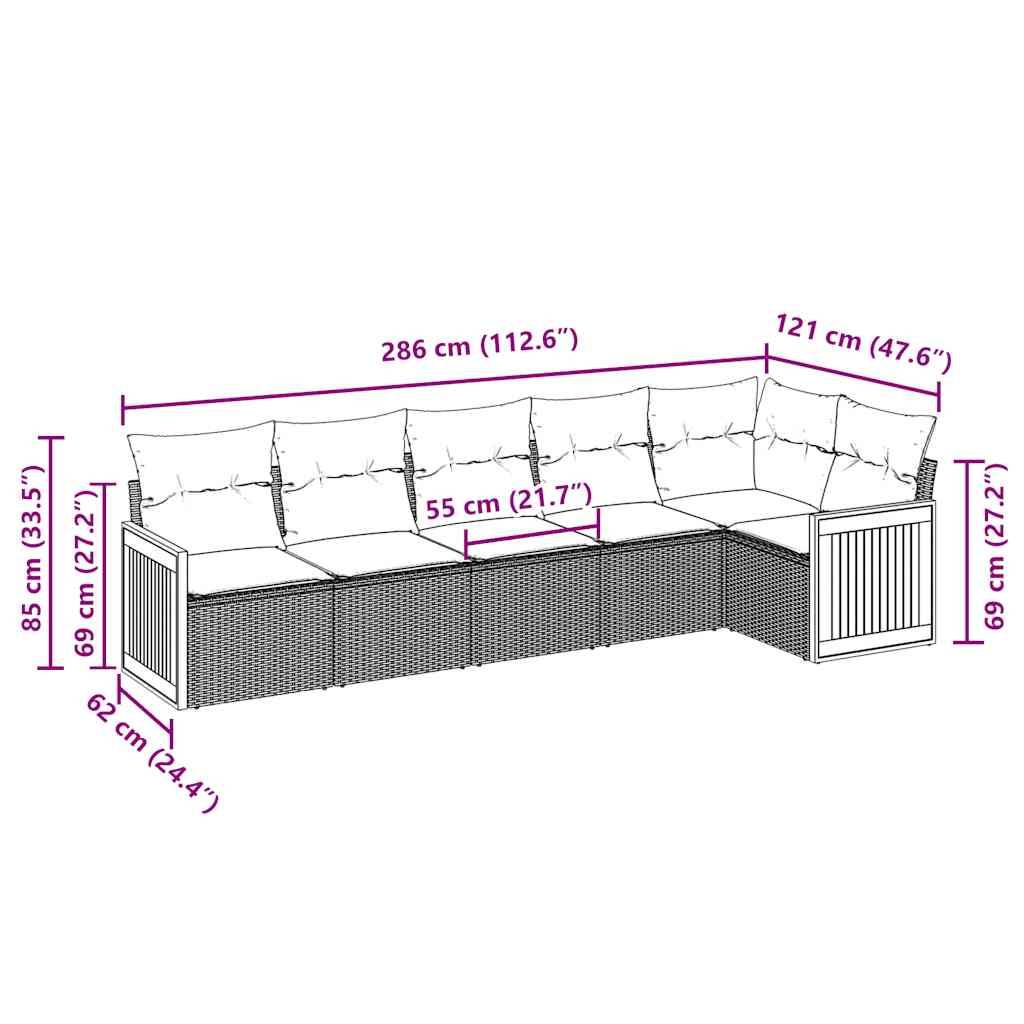 vidaXL 6-tlg. Garten-Sofagarnitur mit Kissen Schwarz Poly Rattan
