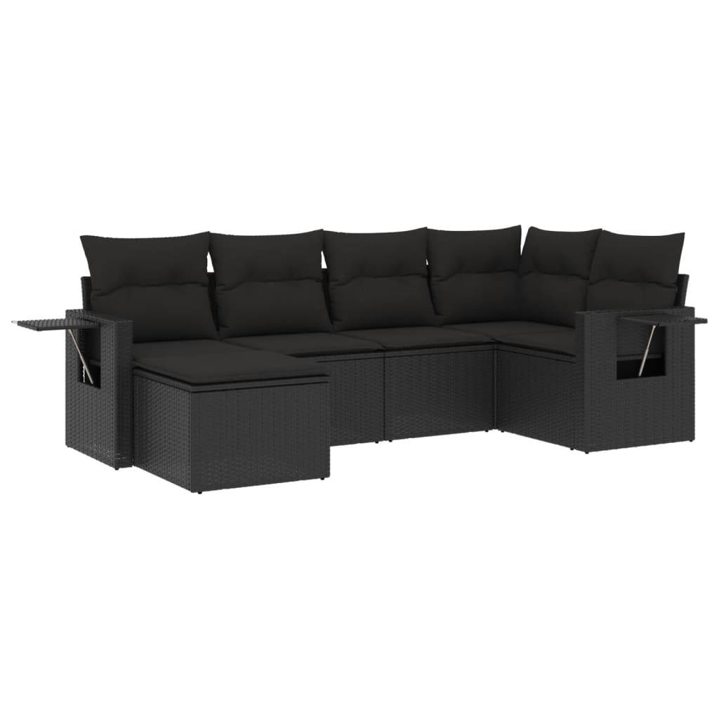 vidaXL 6-tlg. Garten-Sofagarnitur mit Kissen Schwarz Poly Rattan