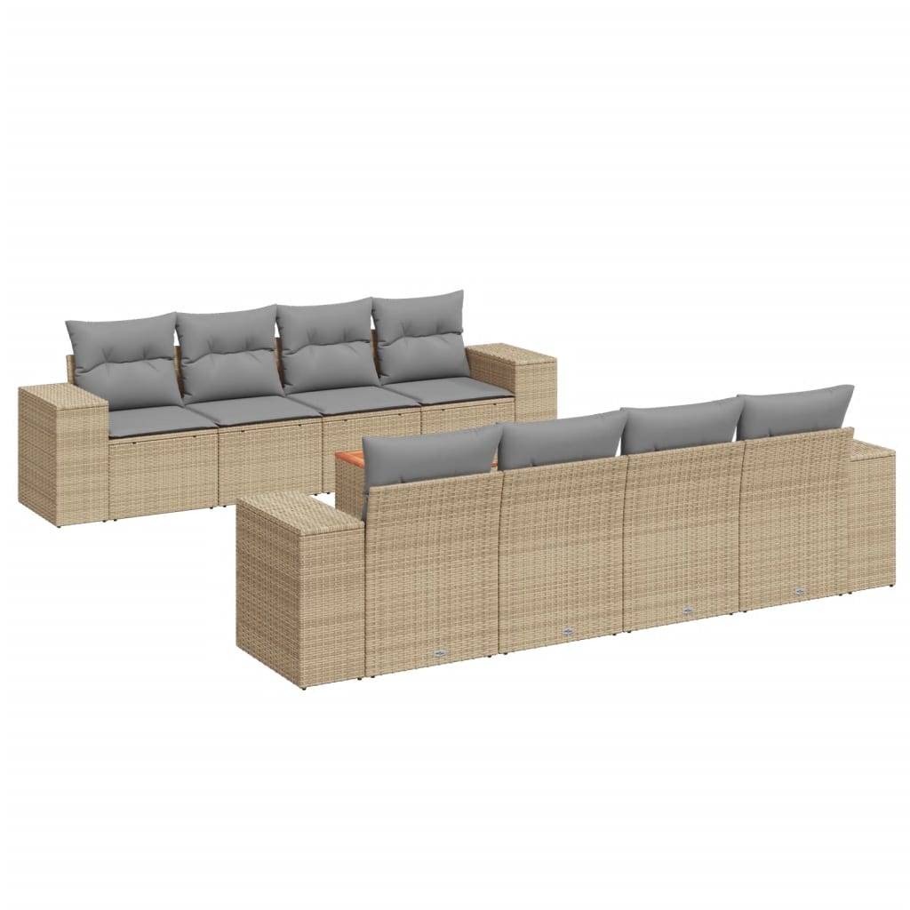 vidaXL 9-tlg. Garten-Sofagarnitur mit Kissen Beige Poly Rattan