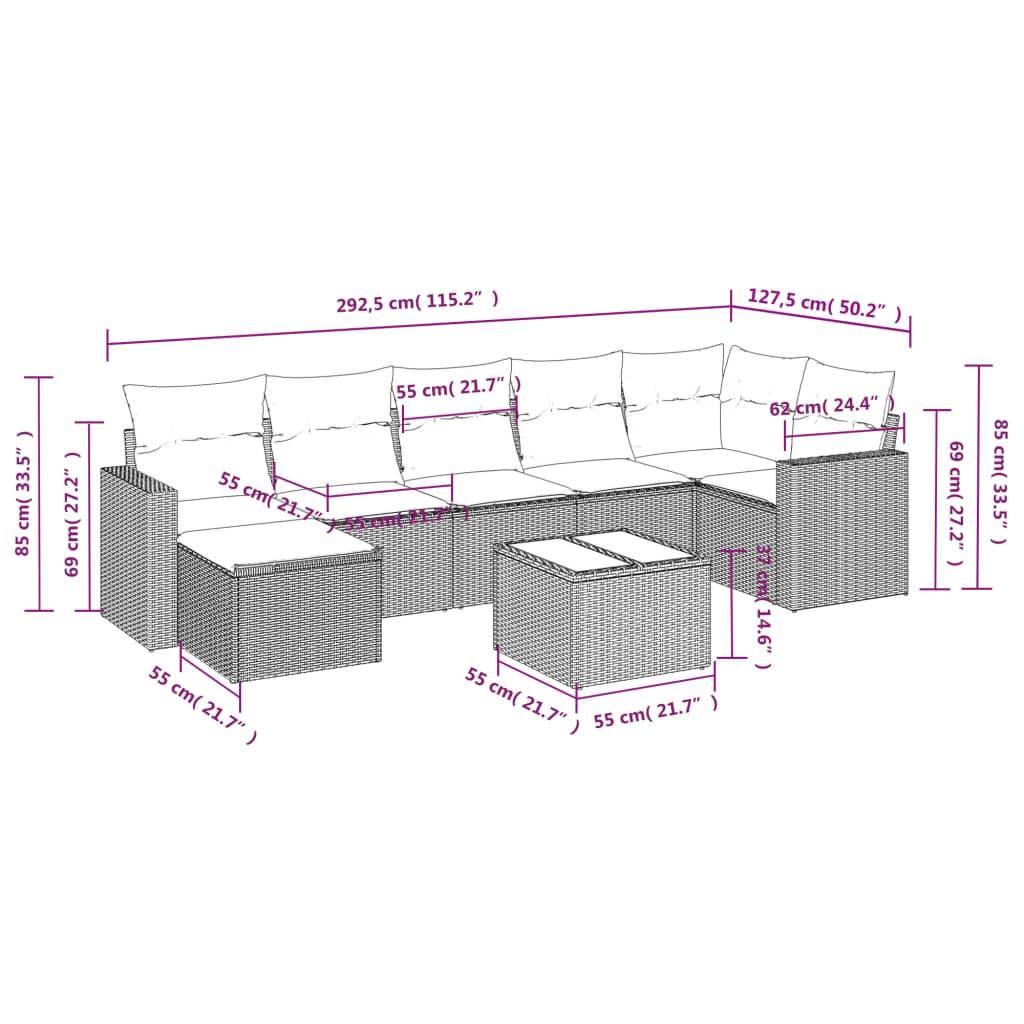 vidaXL 8-tlg. Garten-Sofagarnitur mit Kissen Braun Poly Rattan