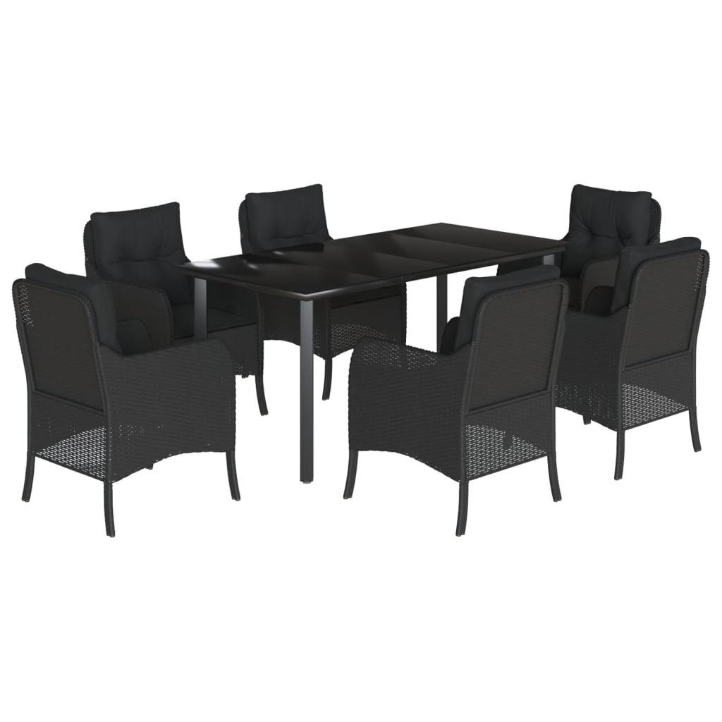 vidaXL 7-tlg. Garten-Essgruppe mit Kissen Schwarz Poly Rattan