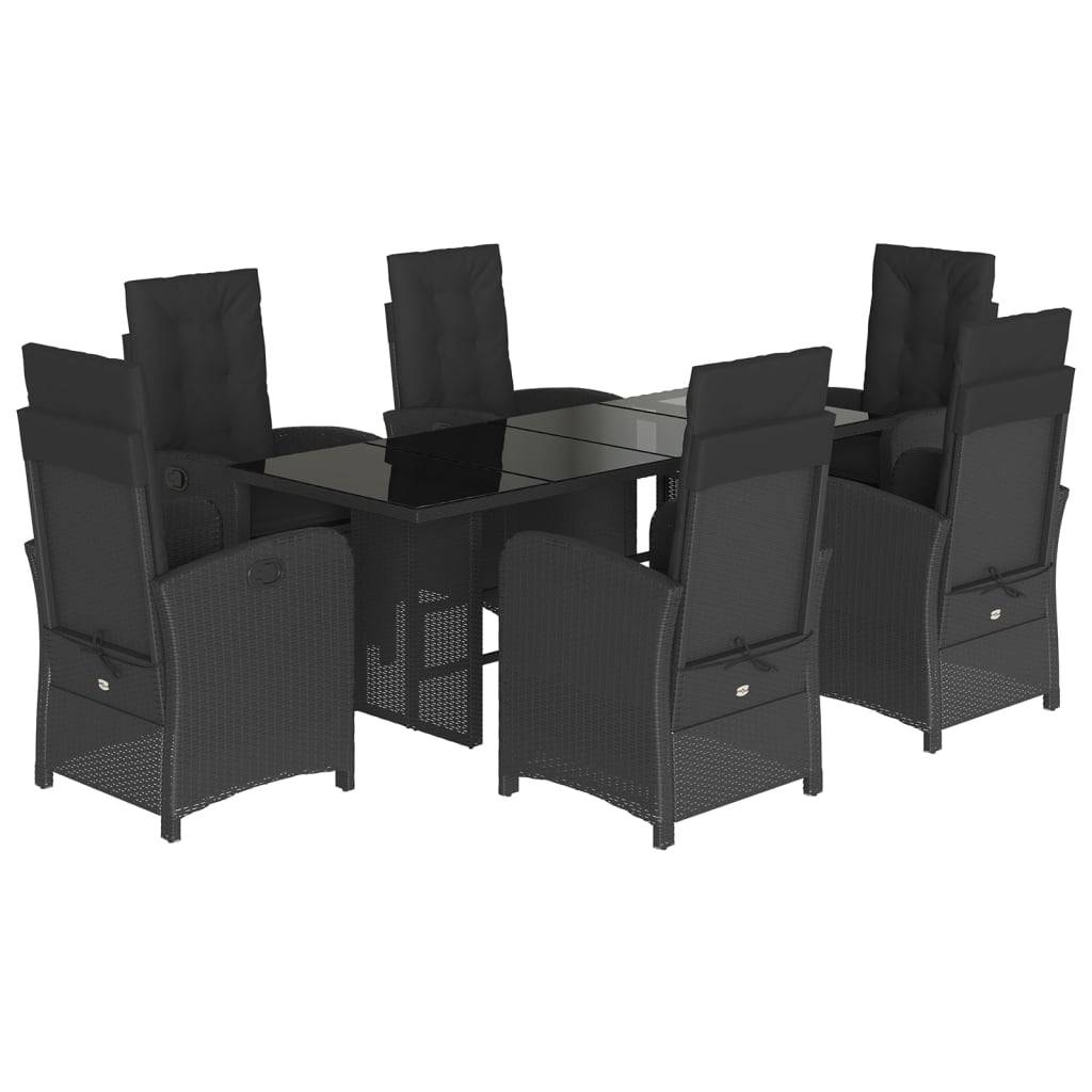 vidaXL 7-tlg. Garten-Essgruppe mit Kissen Schwarz Poly Rattan