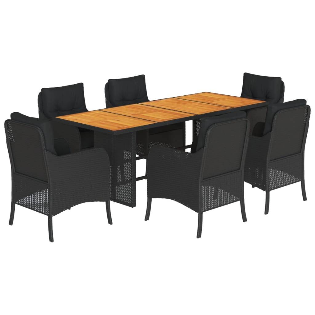 vidaXL 7-tlg. Garten-Essgruppe mit Kissen Schwarz Poly Rattan