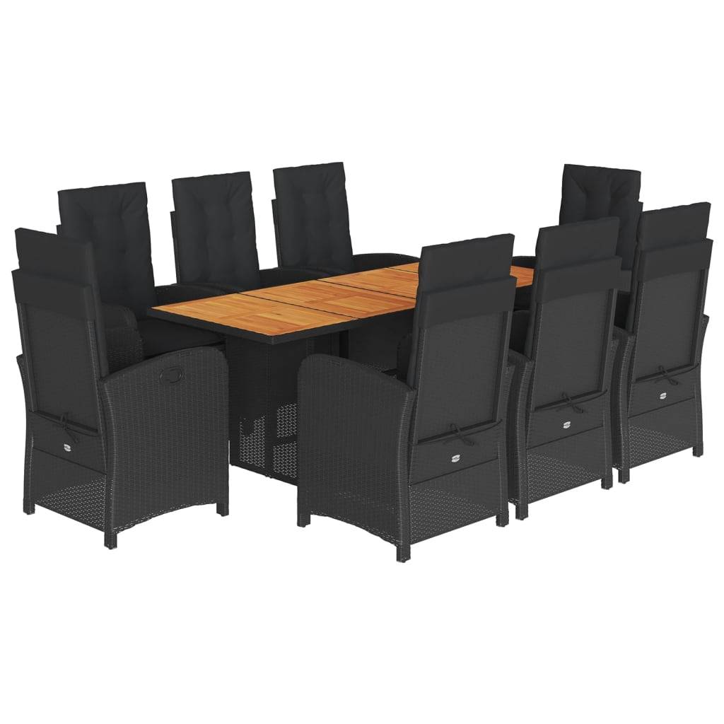 vidaXL 9-tlg. Garten-Essgruppe mit Kissen Schwarz Poly Rattan