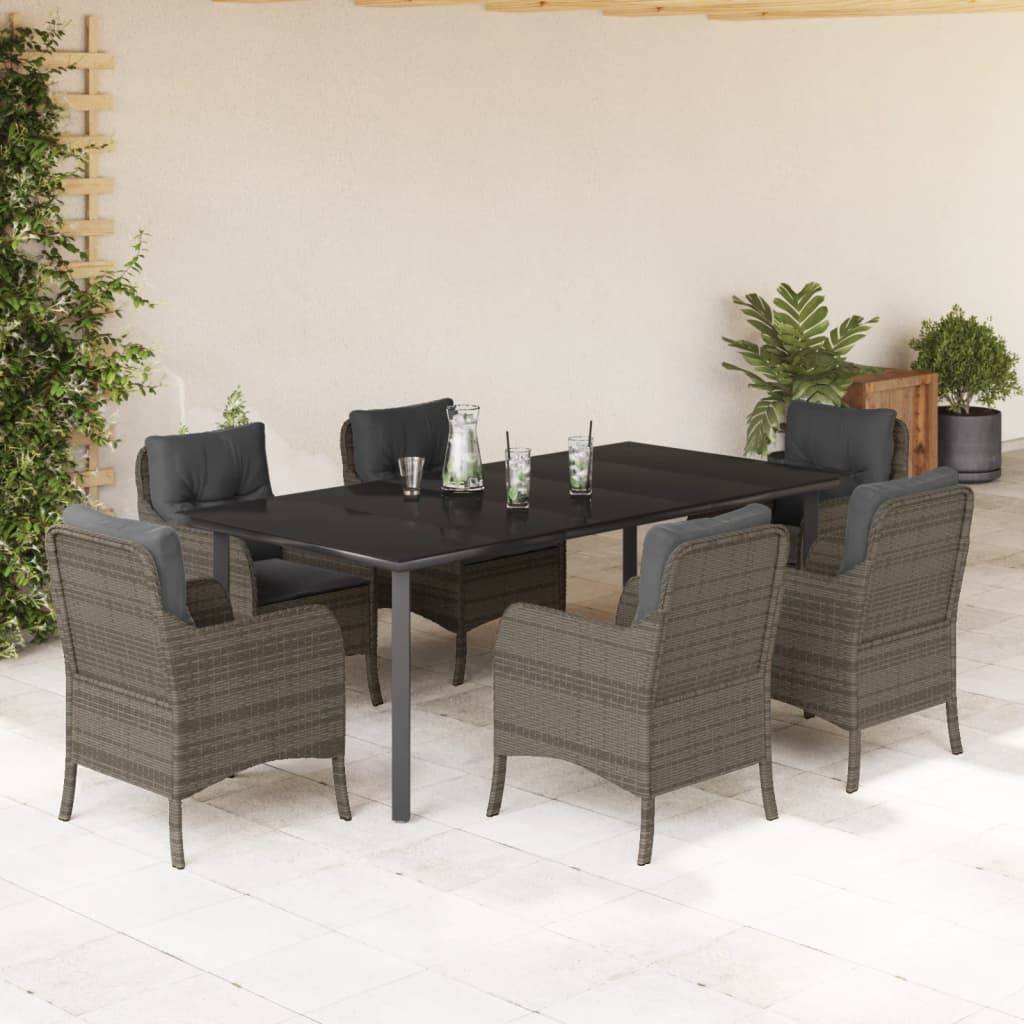 vidaXL 7-tlg. Garten-Essgruppe mit Kissen Grau Poly Rattan