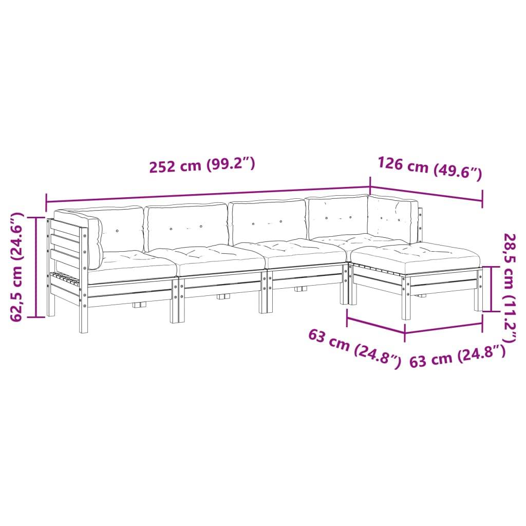vidaXL 5-tlg. Garten-Sofagarnitur mit Kissen Massivholz Douglasie