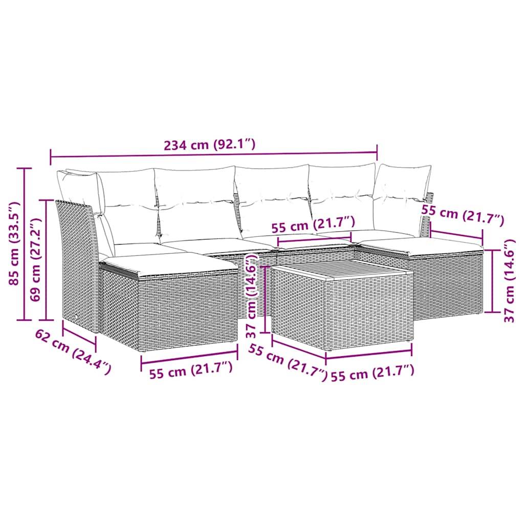 vidaXL 7-tlg. Garten-Sofagarnitur mit Kissen Schwarz Poly Rattan