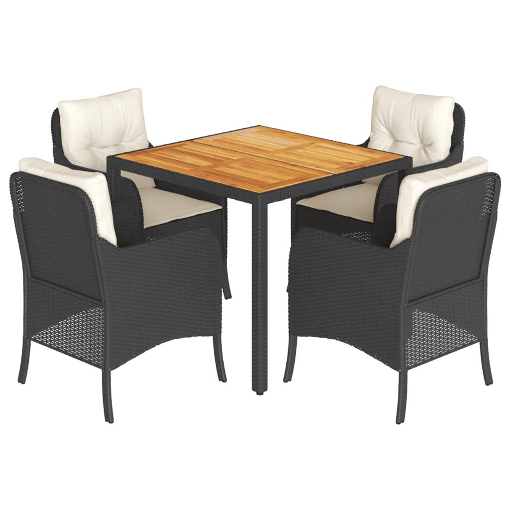vidaXL 5-tlg. Garten-Essgruppe mit Kissen Schwarz Poly Rattan